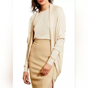 Lauren Ralph Lauren Silk Blend Open Front Cardigan Sweater Beige S/M